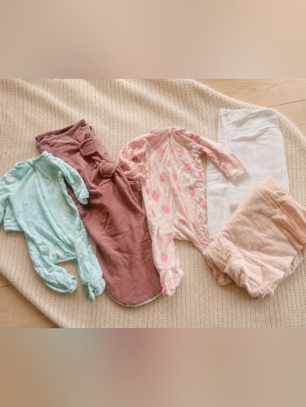 Newborn Girl Essentials Bundle #1 Swaddle Sleepers Blanket Burp Cloth